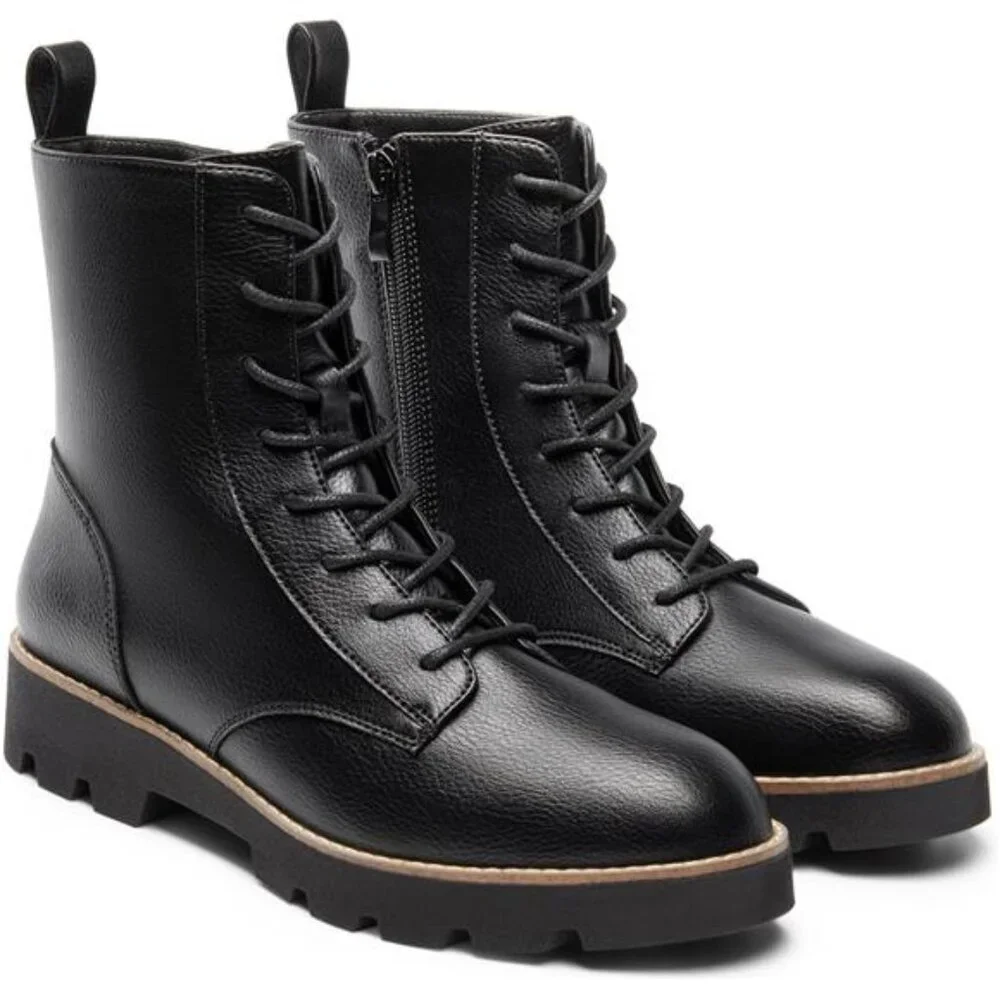 Women's Combat Ankle Boots Lace up Lug Sole Fashion Booties Shoes - Picture 4 of 7
